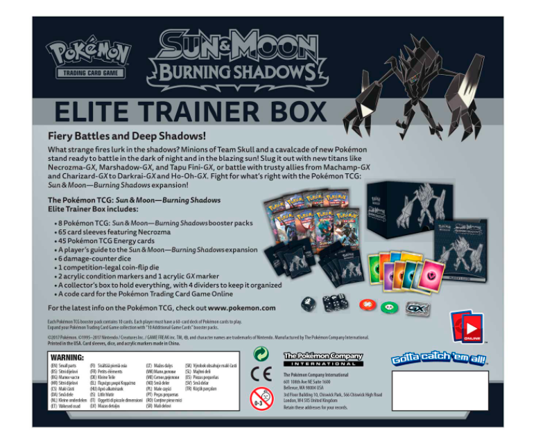 Pokemon - Sun & Moon: Burning Shadows - Elite Trainer Box