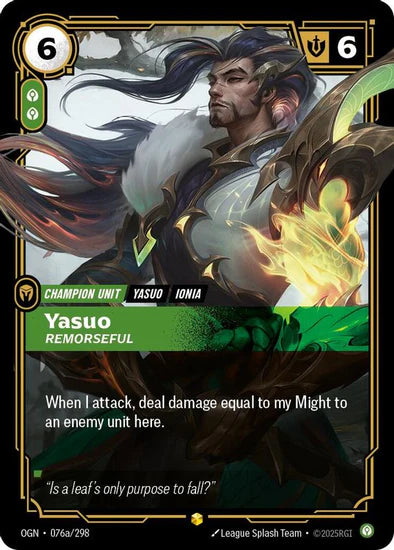 Yasuo - Remorseful (Alternate Art) - (076a/298) - Riftbound: Origins