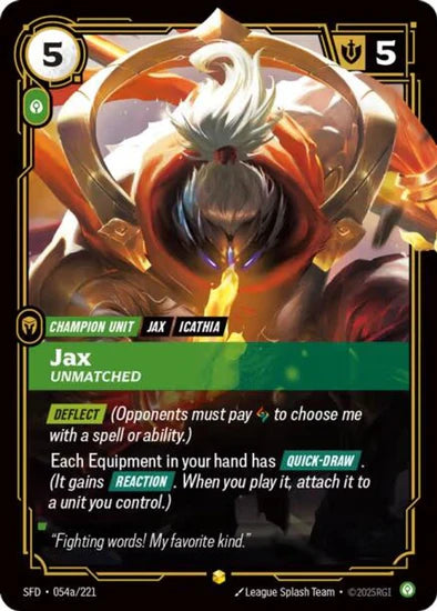 Jax - Unmatched (Alternate Art) - (054a/221) - Riftbound: Spiritforged