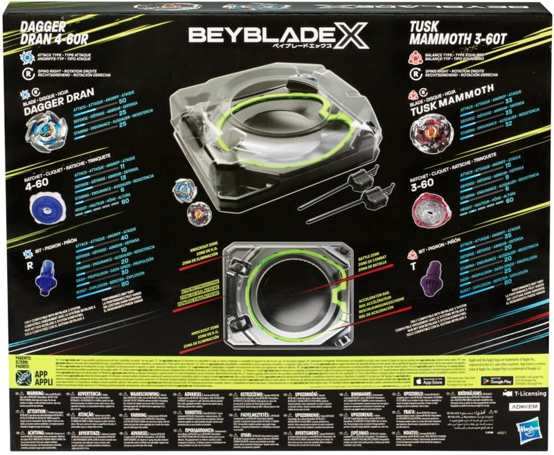 Beyblade X - Beystadium Xtreme Battle Set - Tusk Mammoth 3-60T / Dagger Dran 4-60R