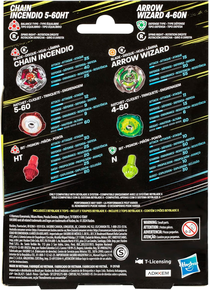 Beyblade X - Chain Incendio 5-60HT / Arrow Wizard 4-60N Dual Pack