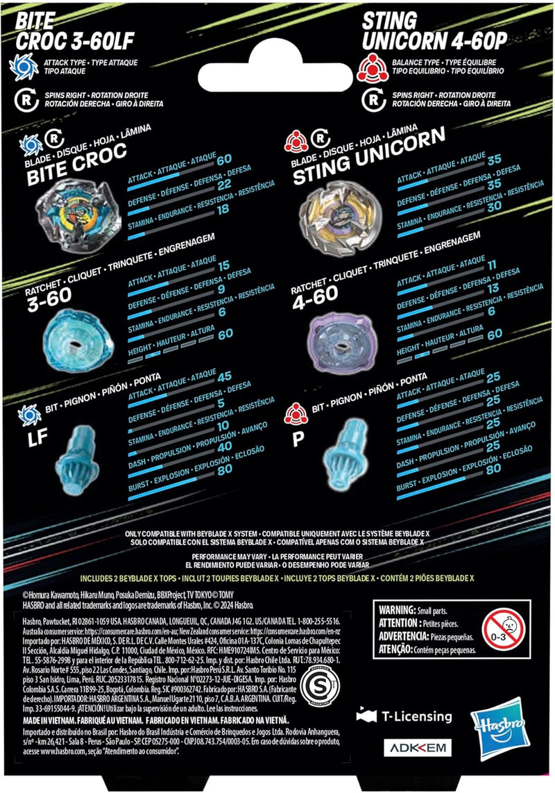 Beyblade X - Bite Croc 3-60LF / Sting Unicorn 4-60P Dual Pack