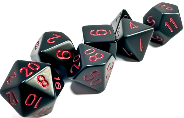 Polyhedral 7-Dice Set (Opaque Black/Red)