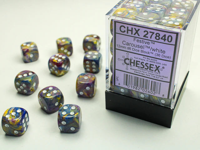 Chessex - 36D6 - Festive - Carousel/White