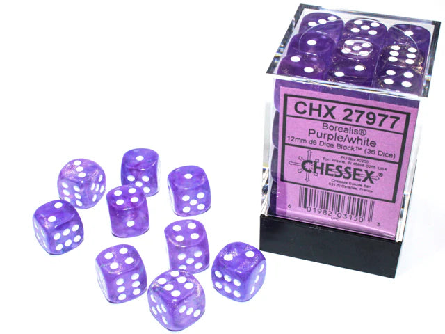 Chessex - 36D6 - Borealis - Purple/White Luminary
