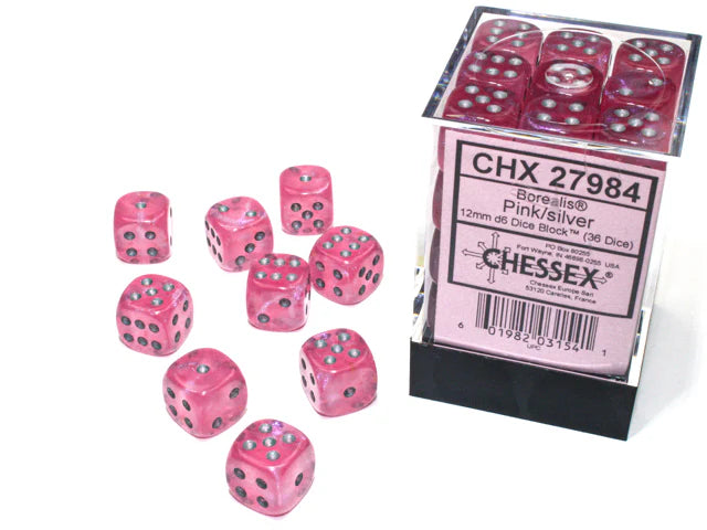 Chessex - 36D6 - Borealis - Pink/Silver Luminary