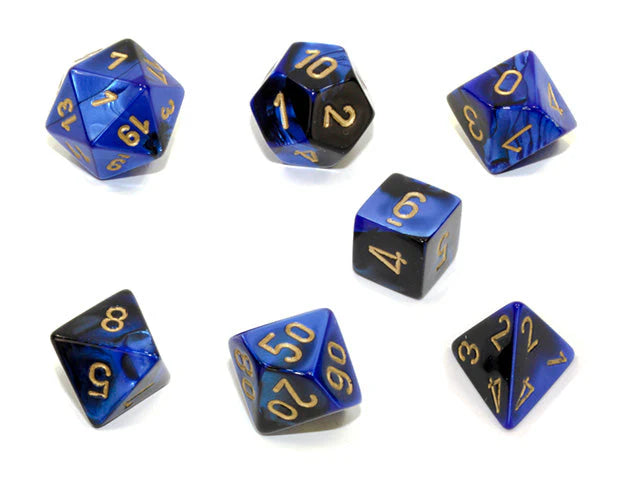 Chessex - 7 Piece - Gemini - Black-Blue/Gold