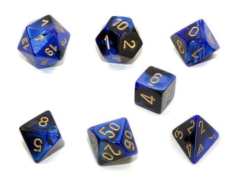 Chessex - 7 Piece - Gemini - Black-Blue/Gold