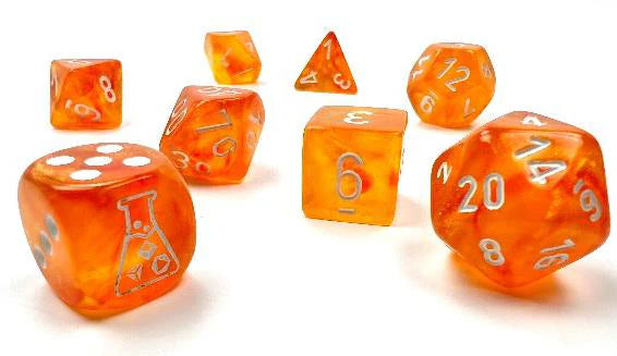 Chessex - 7 Piece - Lab Dice - Borealis - Blood Orange/White Luminary