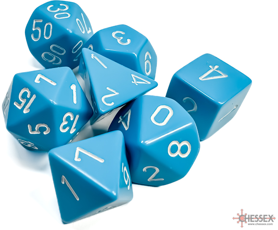 Polyhedral 7-Dice Set (Opaque Light Blue/White