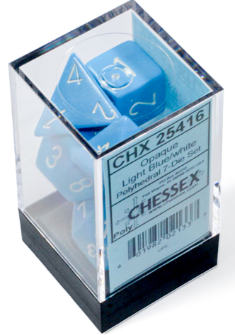 Polyhedral 7-Dice Set (Opaque Light Blue/White