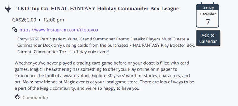 Magic The Gathering - FINAL FANTASY - Holiday Commander Box Event