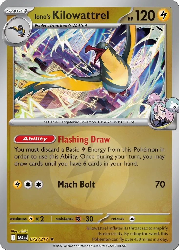 Iono’s Kilowattrel 072/217, Ascended Heroes, Energy Symbol Pattern, English